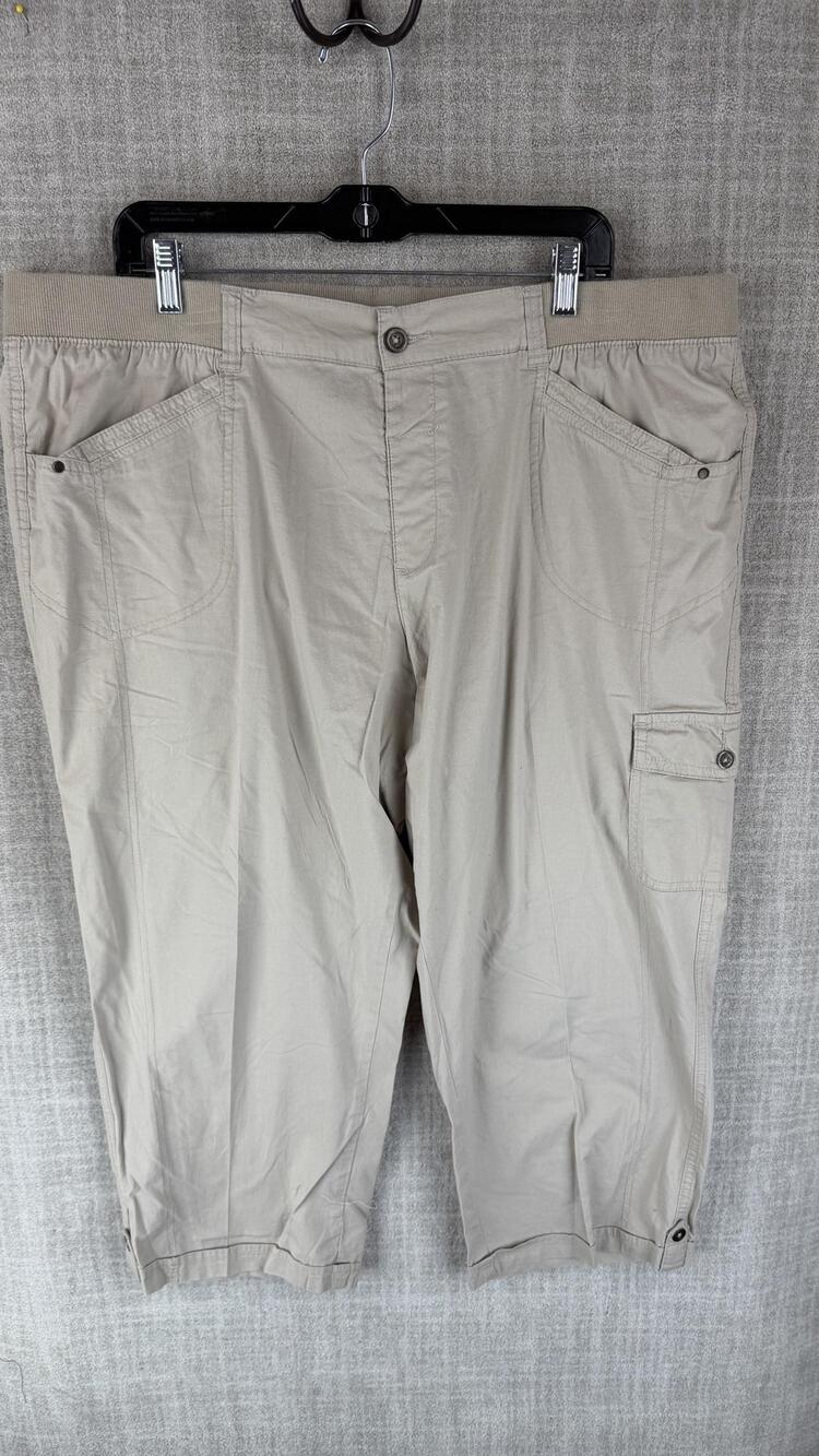 DASH Pants Womens 1X Beige Cargo Tapered Elastic Waist Pockets 17.5 Inseam